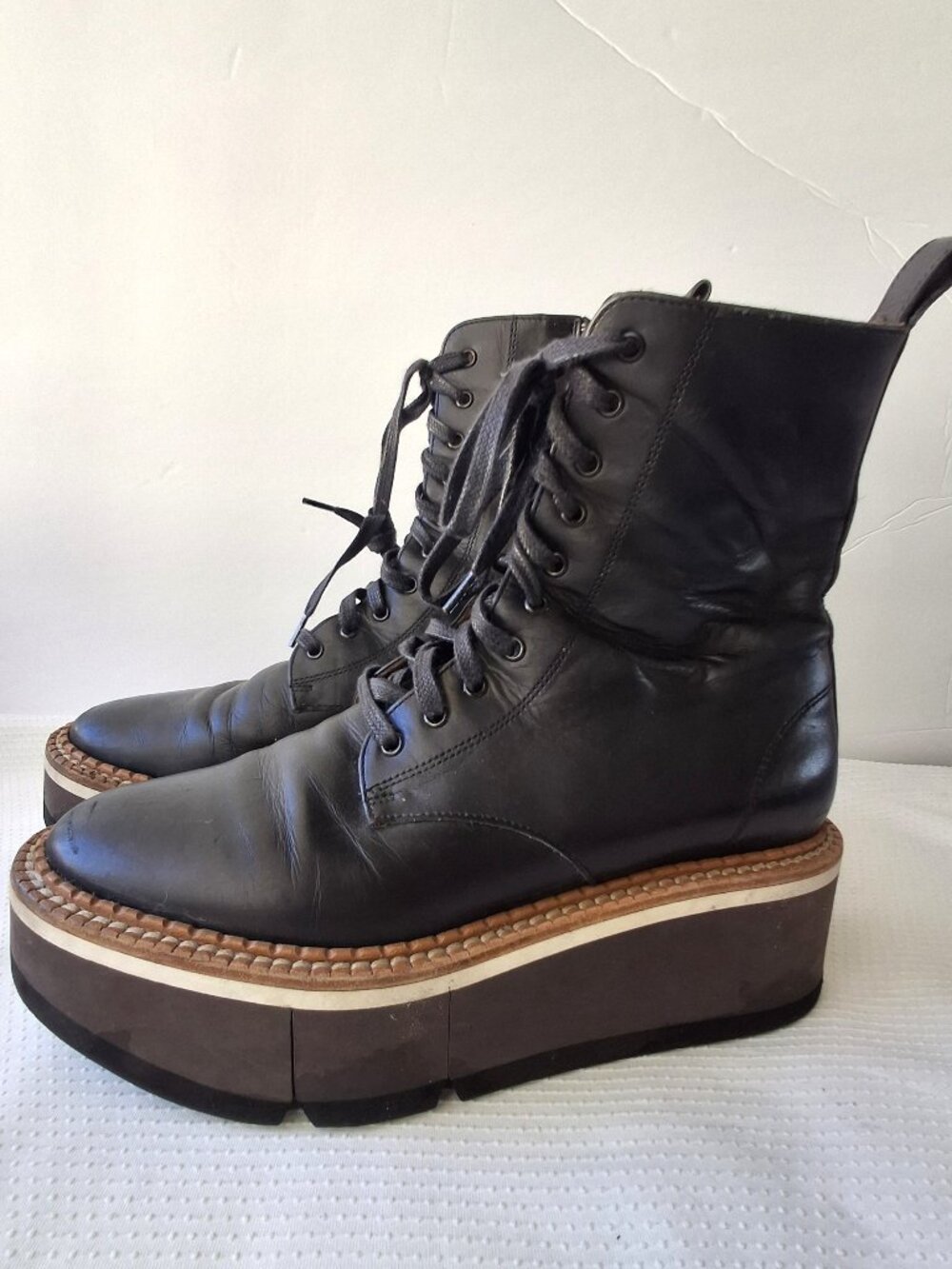 Clergerie Paris Black Leather "Berenice" Platform Combat Boots 6,5 (MSRP $695)